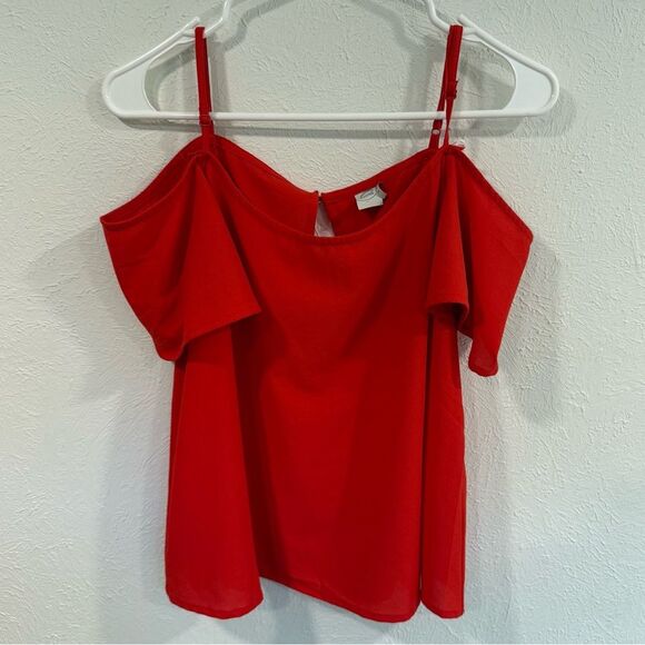 Paper Crane Blouse Off Shoulder Solid Red Square Neck, Size Small - Picture 1 of 3